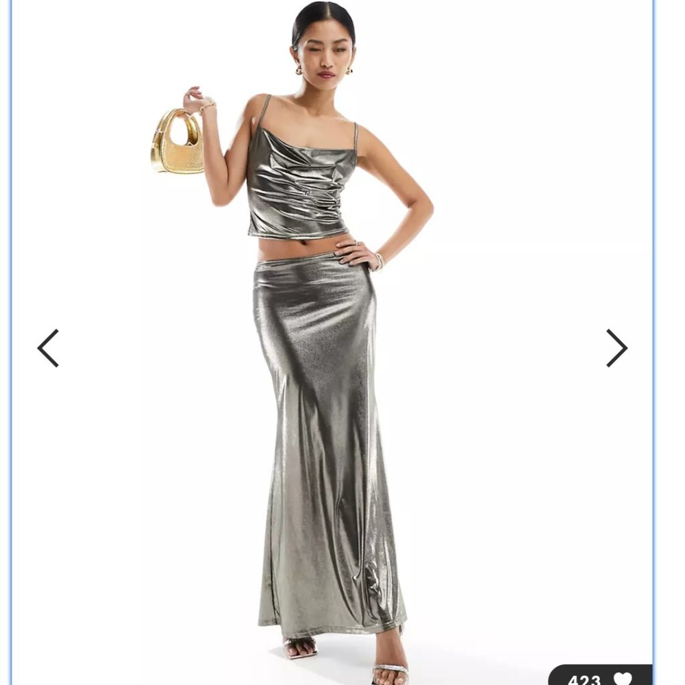 Miss Selfridge cowl cami top in gold metallic - two piece set